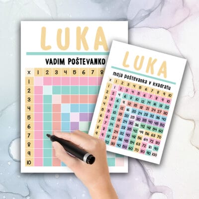 Komplet - POŠTEVANKA V KVADRATU - rumena ali roza