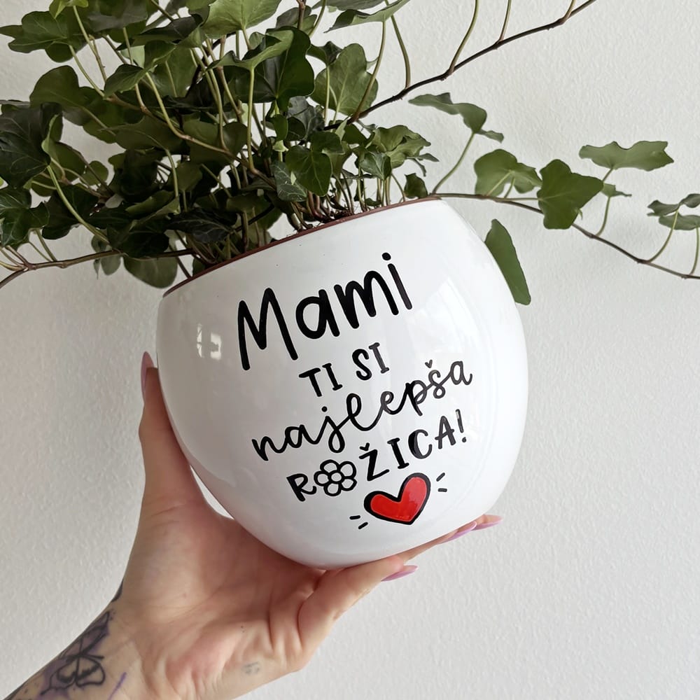 darilo za materinski dan, darilo za mami, lonec za rože, mami rožica