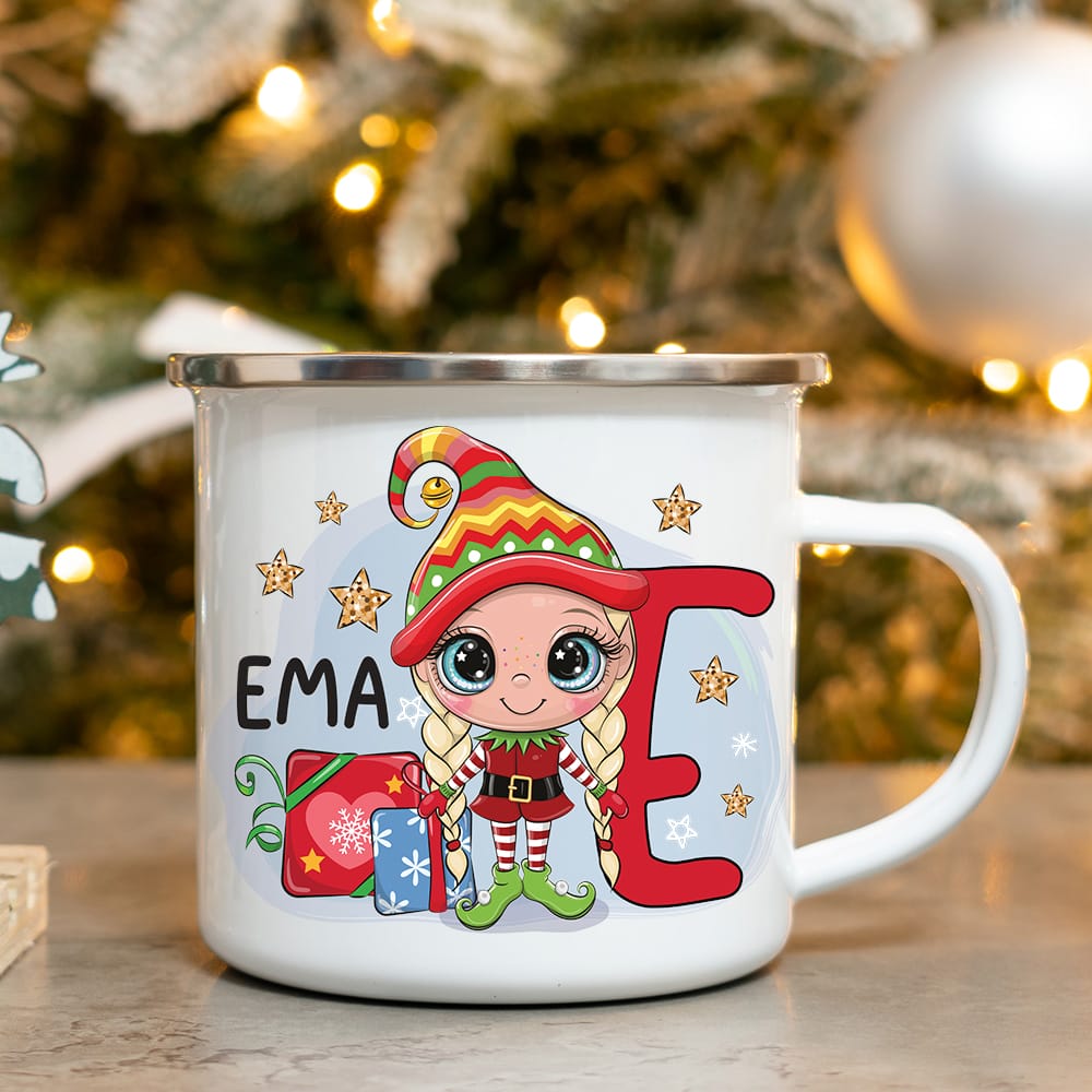 Emajliran lonček - Škratek z imenom - Fantek/Punčka