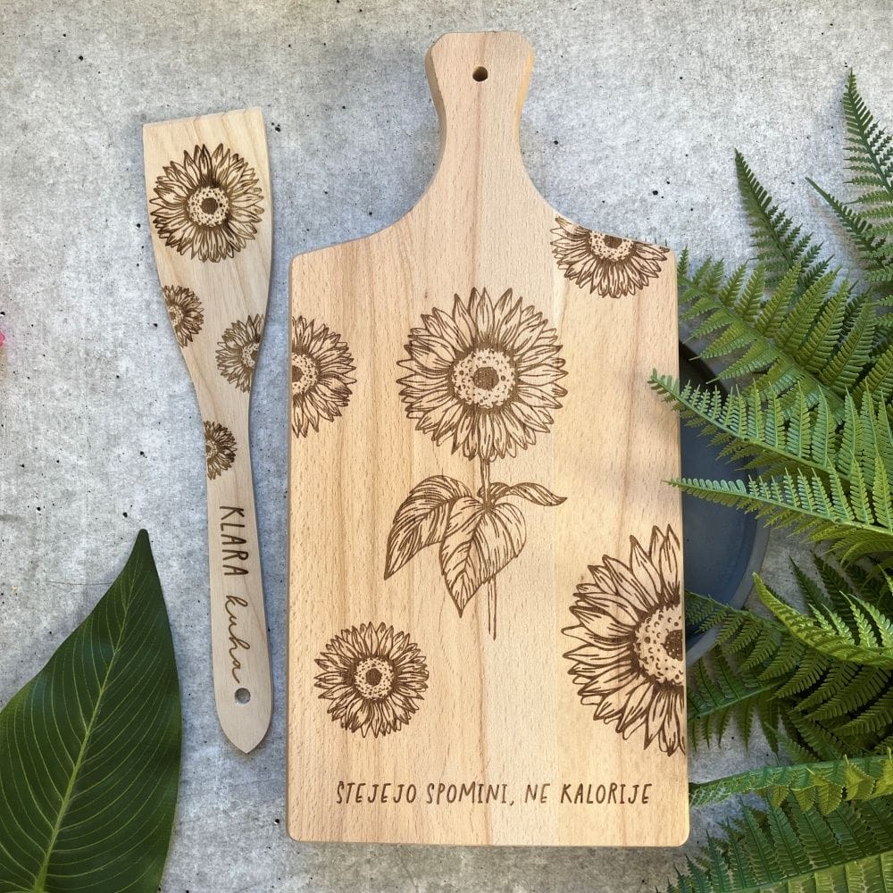 Lesena deska za rezanje - Bukev - Sončnice - Različni napisi