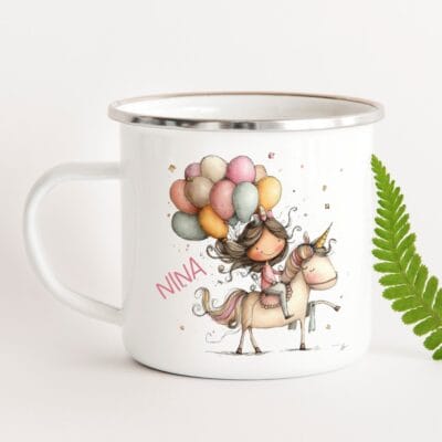 Otroški emajliran lonček Pisana punčka – Personalizacija z imenom