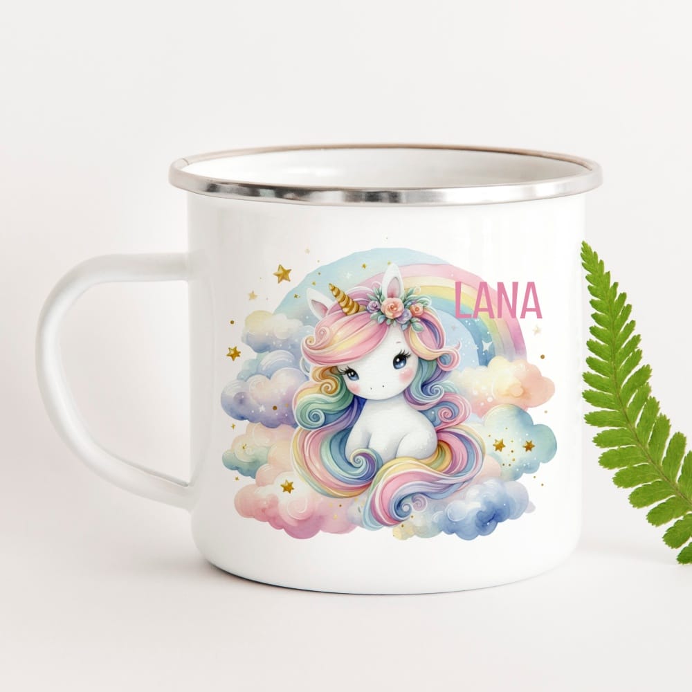 Otroški emajliran lonček Sanjavi Samorogi – Personaliziran z imenom